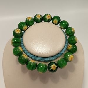 Green & Yellow Beaded Floral Bracelet